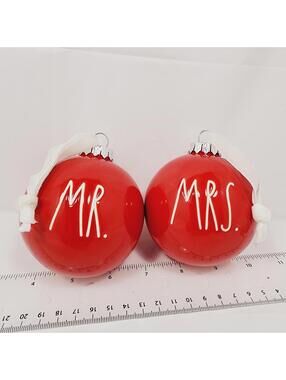 Mr & Mrs Christmas Tree Ornaments Rae Dunn Artisan Collection Magenta Set of 2